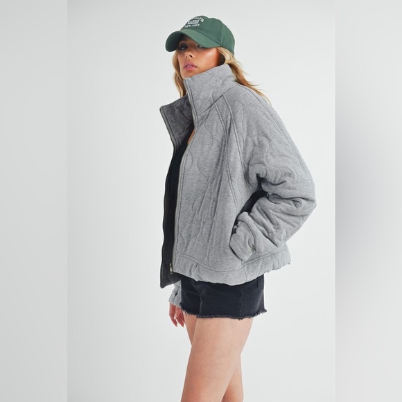 Aemi+Co Zip Up Raglan Sleeve Quilted Jacket Gray - Picture 5 of 9